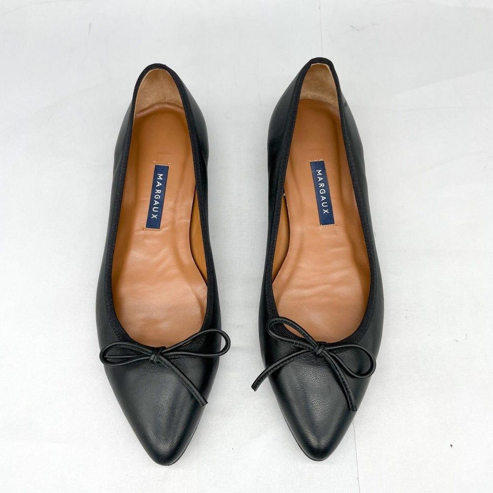 Margaux Womens 38M 8 The Pointe Ballet Flats Black Leather Bow Shoes Classic